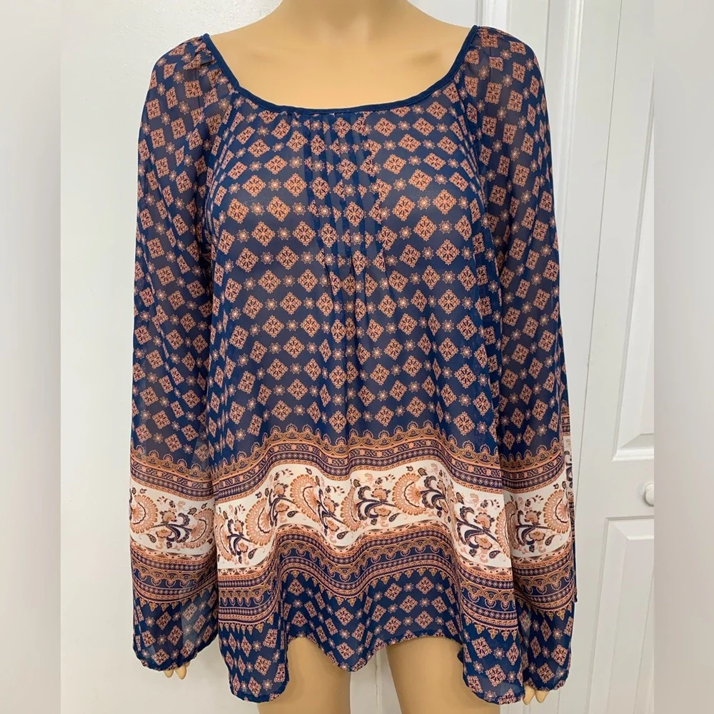 Sweet Journey Paisley Floral Long Sleeve Relaxed Tunic Blouse Women’s top size L